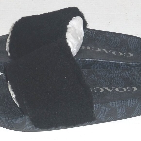 Coach Men\'s Signature Pool Slides with Shearling Upper Size: 7 D Black C5973 main image 4